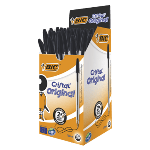 BIC Cristal Medium Black Ballpoint Pens Box 50