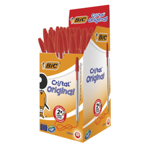 BIC Cristal Medium Red Ballpoint Pens Box 50
