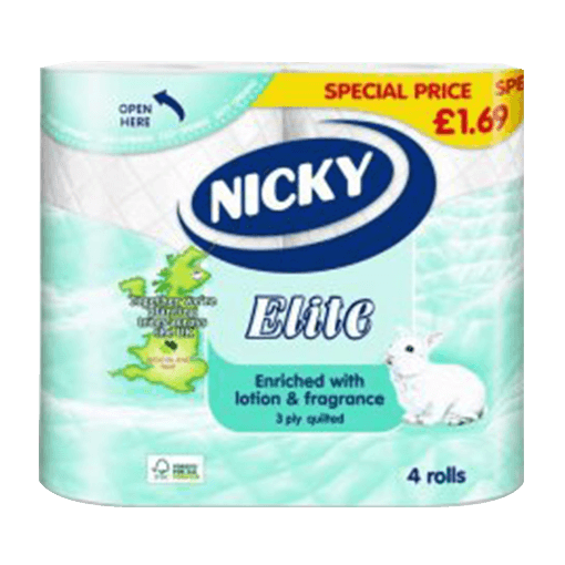 Nicky Elite 3-Ply Quilted White Toilet Tissue PM £1.69